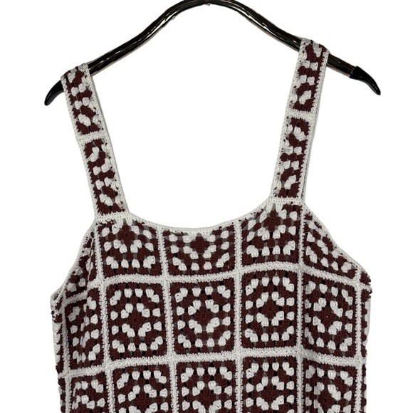 MARINE LAYER CELESTE HANDMADE CROCHET GRANNY SQUARE RETRO 70S UNLINED MINI DRESS - Picture 6 of 15